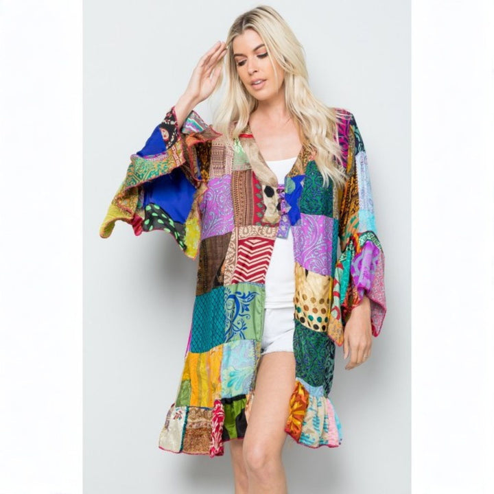 Darn Good Yarn: Limited Edition: Woodstock Dreams Mixed Patchworks Kimono, Clothing and Accessories