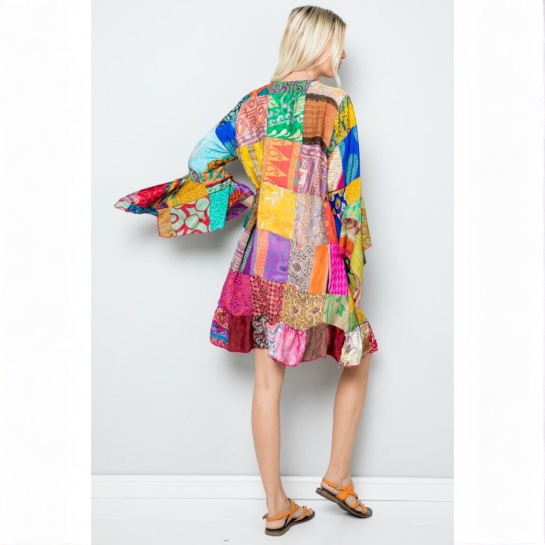 Darn Good Yarn: Limited Edition: Woodstock Dreams Mixed Patchworks Kimono, Clothing and Accessories