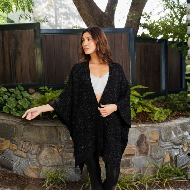 Darn Good Yarn: Limited Edition: Woodstock Dreams Cozy Chunky Ribbed Knit Pocket Ruana, Clothing and Accessories