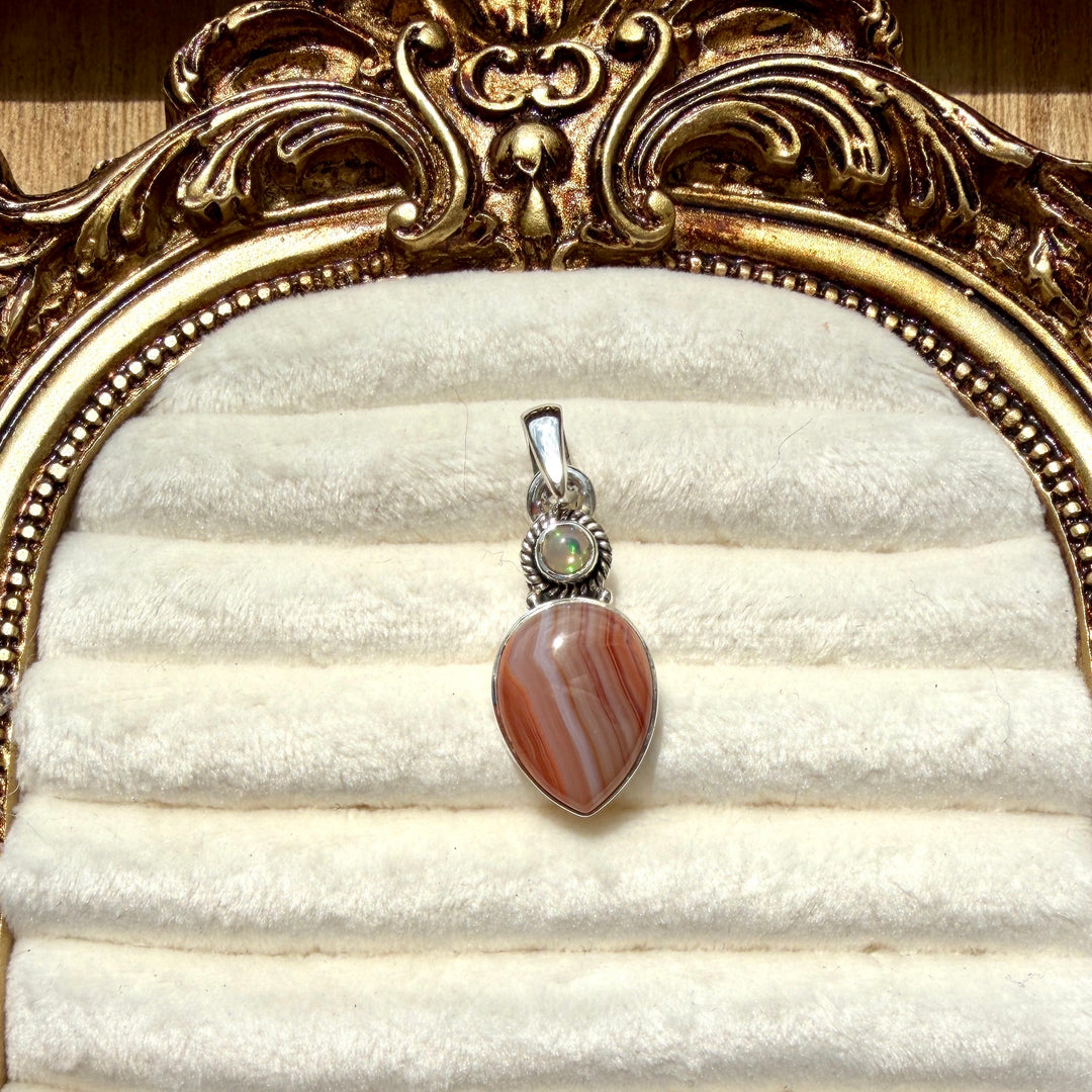 Sam's Serendipity Finds - Sterling Silver Pendant with travel case: Opal & Red Agate
