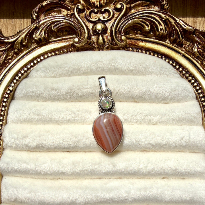 Sam's Serendipity Finds - Sterling Silver Pendant with travel case: Opal & Red Agate
