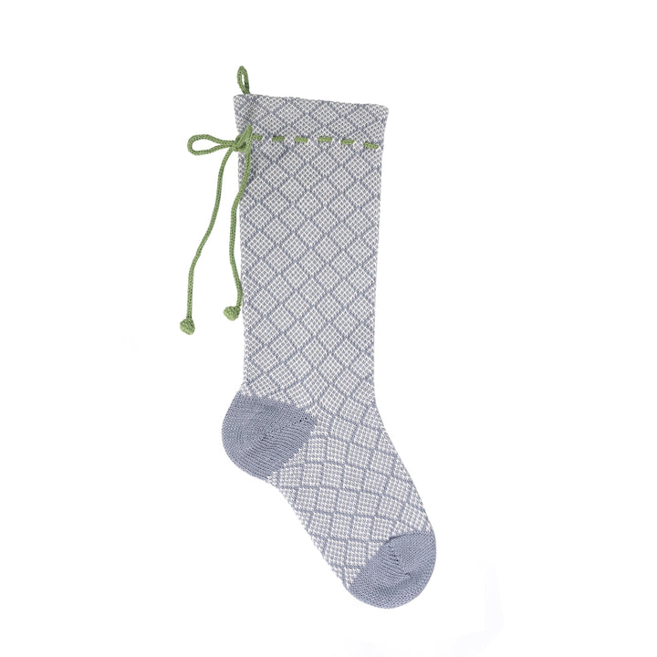 Darn Good Yarn: Grey Patterned Stocking with Green Bow, Stocking