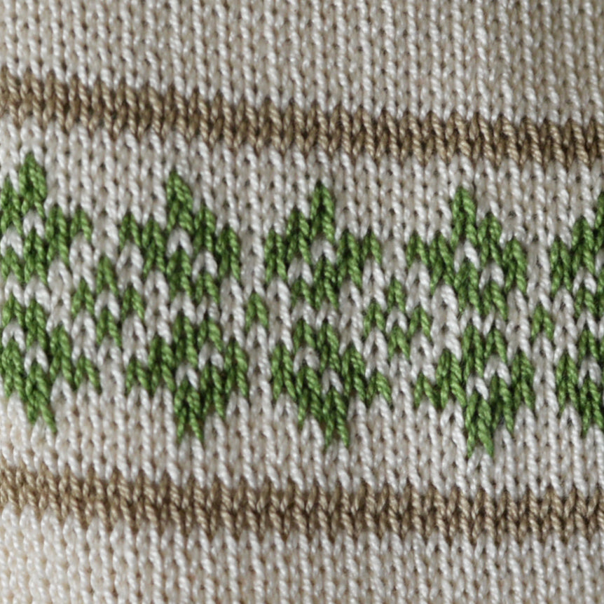 Darn Good Yarn: Ecru Patterned Stocking with Green, Stocking