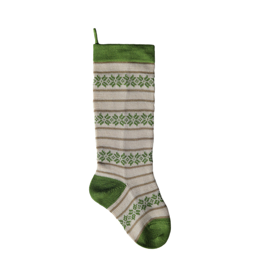 Darn Good Yarn: Ecru Patterned Stocking with Green, Stocking