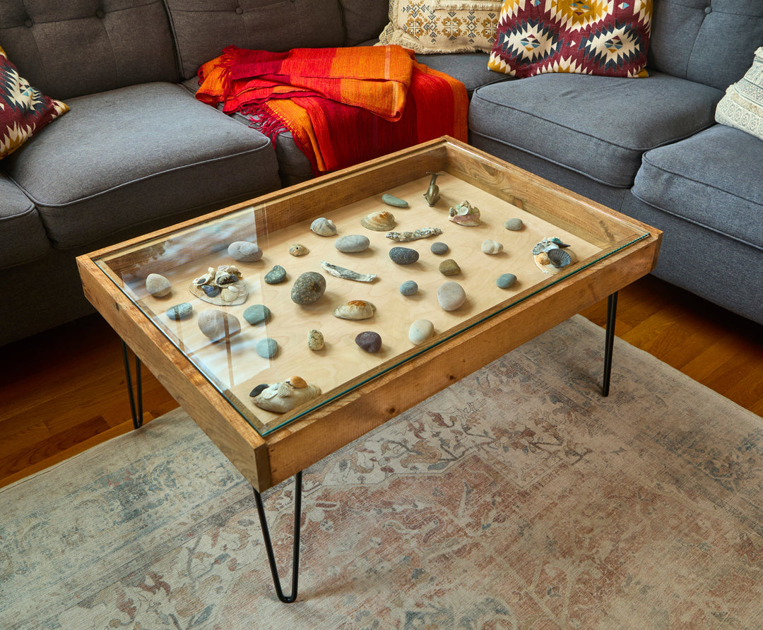Darn Good Yarn: Rustic Display Table with removable glass top - 100% Made in the USA, 