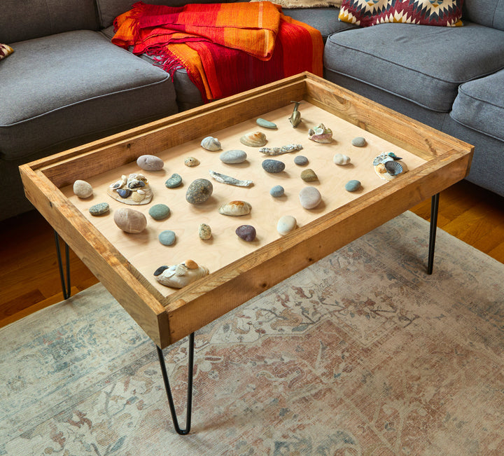 Darn Good Yarn: Rustic Display Table with removable glass top - 100% Made in the USA, 