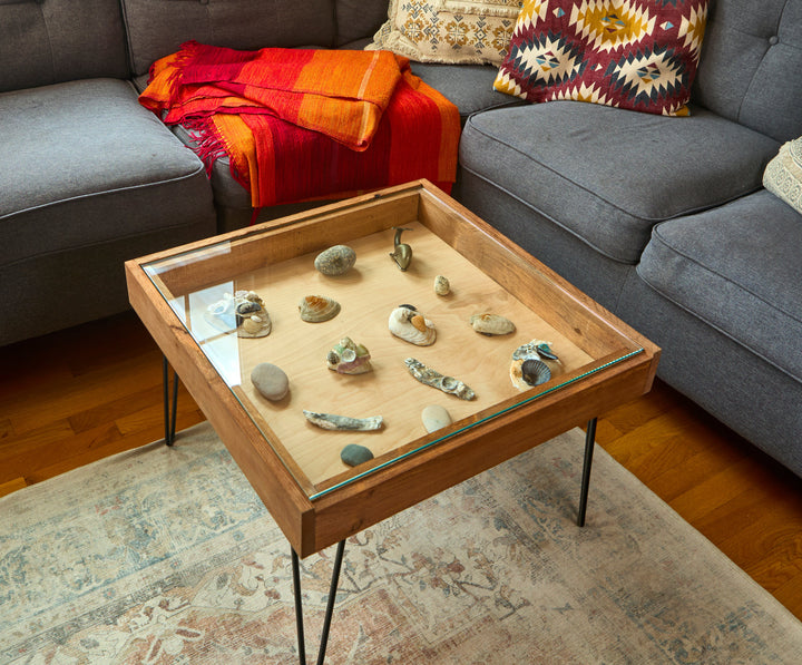 Darn Good Yarn: Rustic Display Table with removable glass top - 100% Made in the USA, 