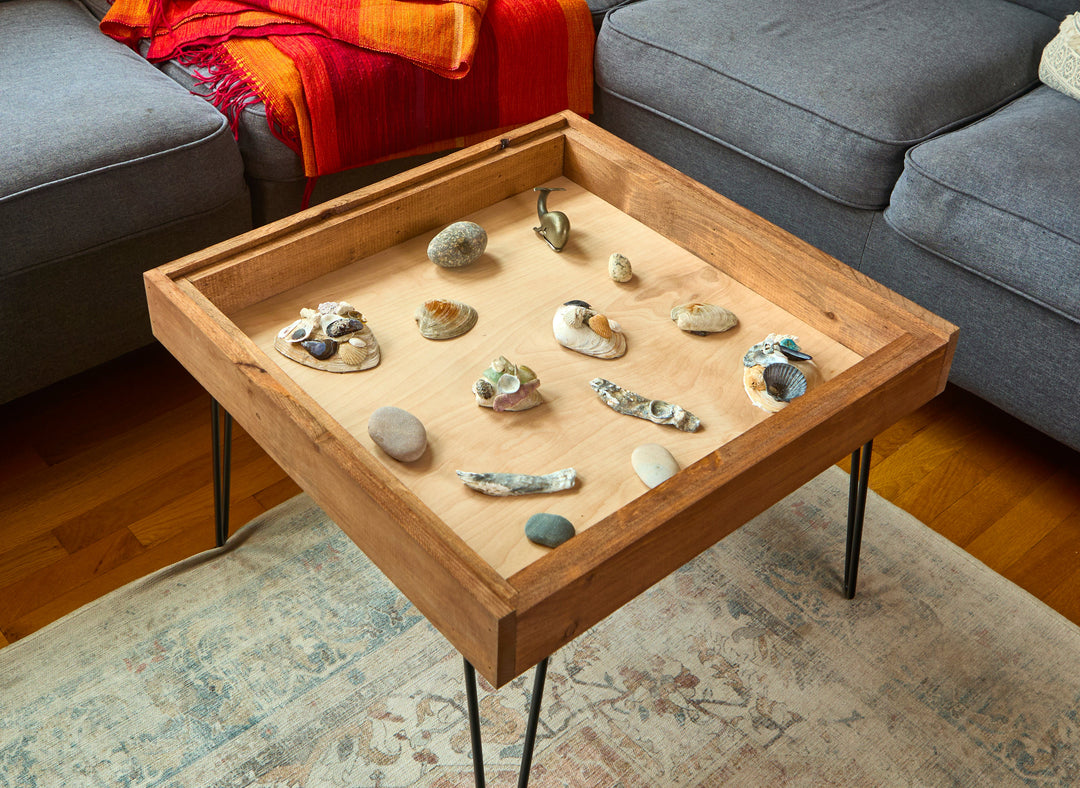Darn Good Yarn: Rustic Display Table with removable glass top - 100% Made in the USA, 