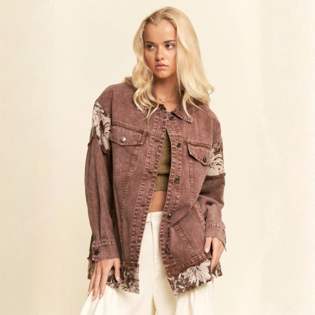 Woodstock Dreams Limited Edition Floral Contrast Stone Wash Denim Jacket