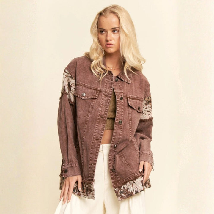 Woodstock Dreams Limited Edition Floral Contrast Stone Wash Denim Jacket