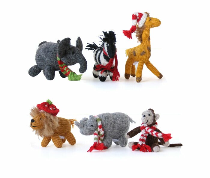 Darn Good Yarn: Safari Animal Ornaments- set of 6, Knit Ornament