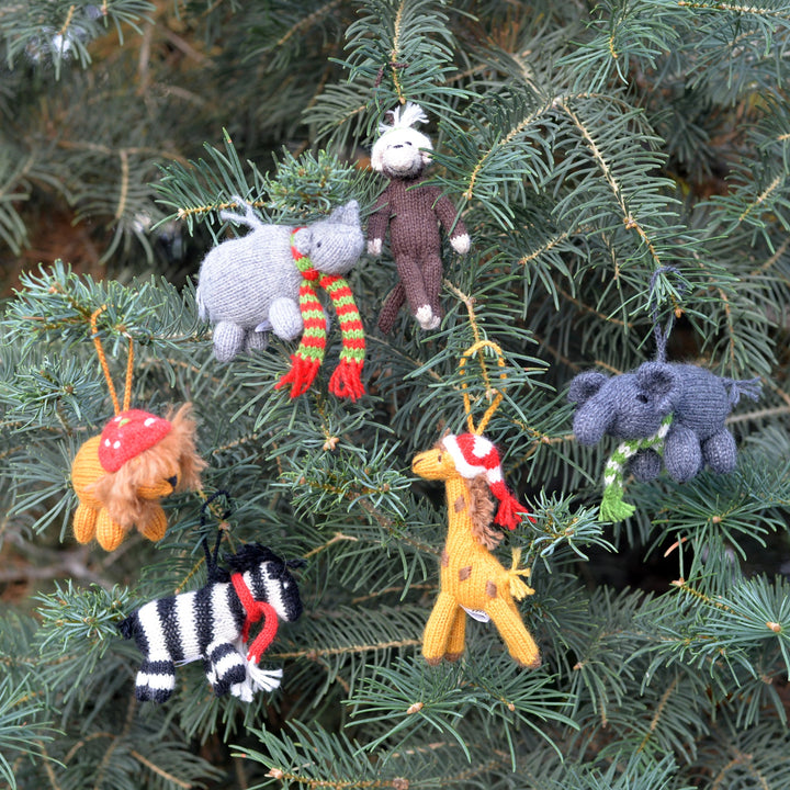 Darn Good Yarn: Safari Animal Ornaments- set of 6, Knit Ornament