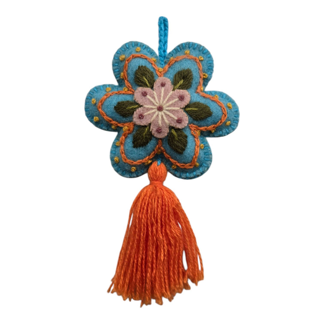 Darn Good Yarn: Embroidered Flower Sachet, Teal, Felt Ornament