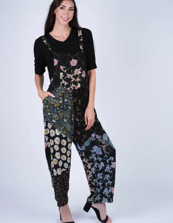 Darn Good Yarn: Limited Edition: Woodstock Dreams Midnight Bloom Patchwork Overalls, Clothing and Accessories