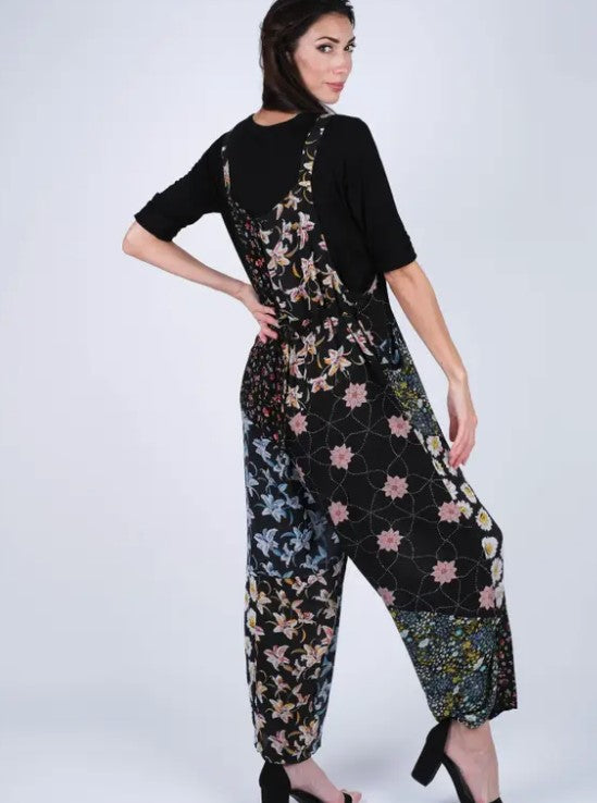 Darn Good Yarn: Limited Edition: Woodstock Dreams Midnight Bloom Patchwork Overalls, Clothing and Accessories