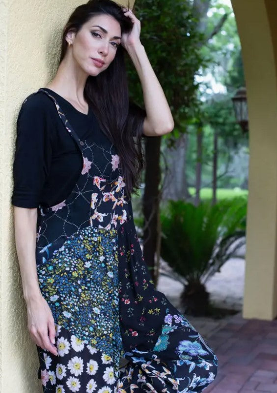 Darn Good Yarn: Limited Edition: Woodstock Dreams Midnight Bloom Patchwork Overalls, Clothing and Accessories