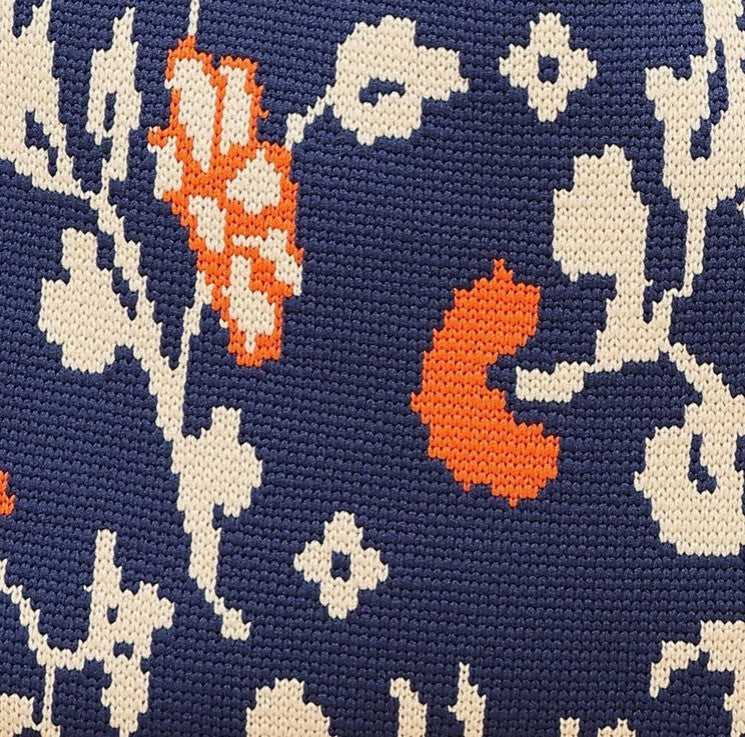 Kyoto Bloom Knot Bag — Soft Knit Handbag in Navy & Coral