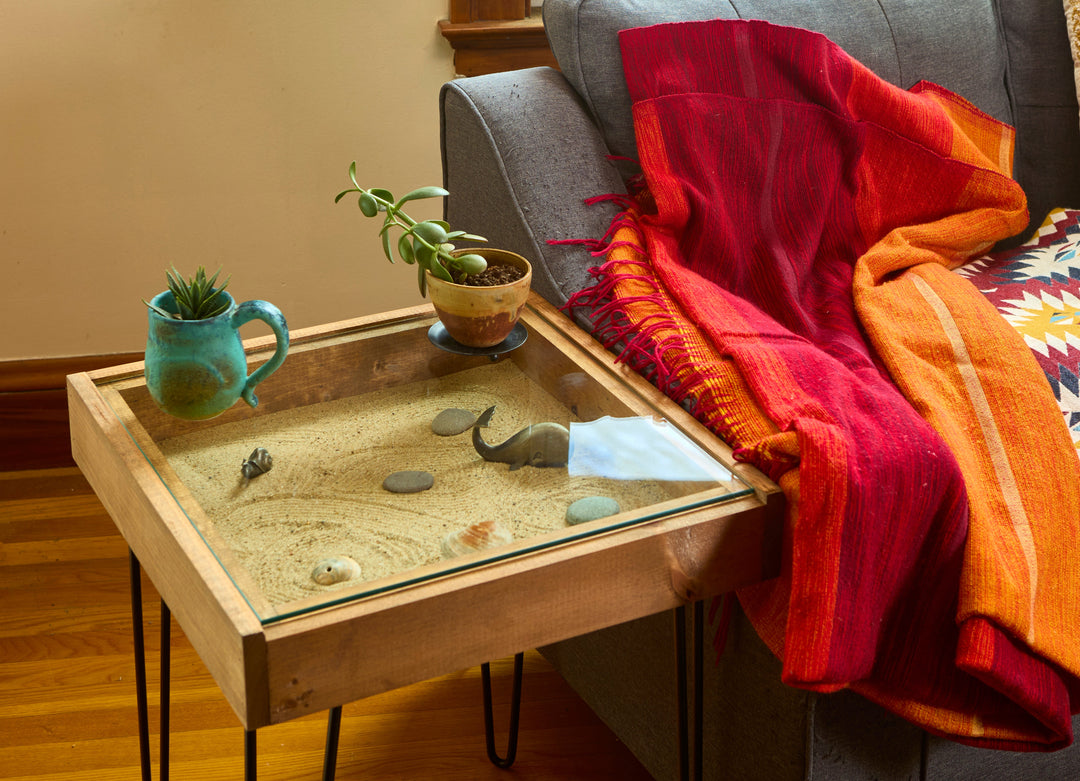 Darn Good Yarn: Rustic Display Table with removable glass top - 100% Made in the USA, 