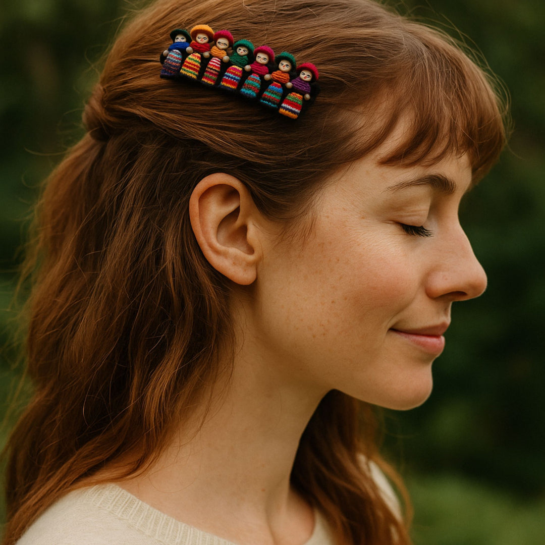 Worry Doll Barrette — Handcrafted Peruvian Hair Clip with Dancing Dolls