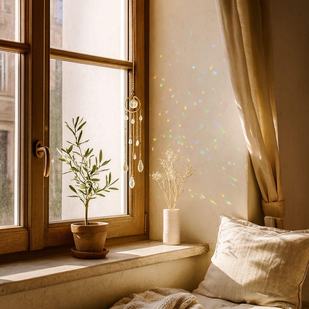 Fairy Light Prism Suncatcher — Crystal & Gold Rainbow Maker