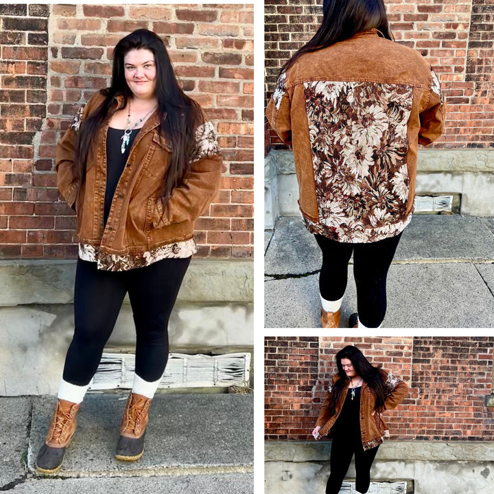 Woodstock Dreams Limited Edition Floral Contrast Stone Wash Denim Jacket