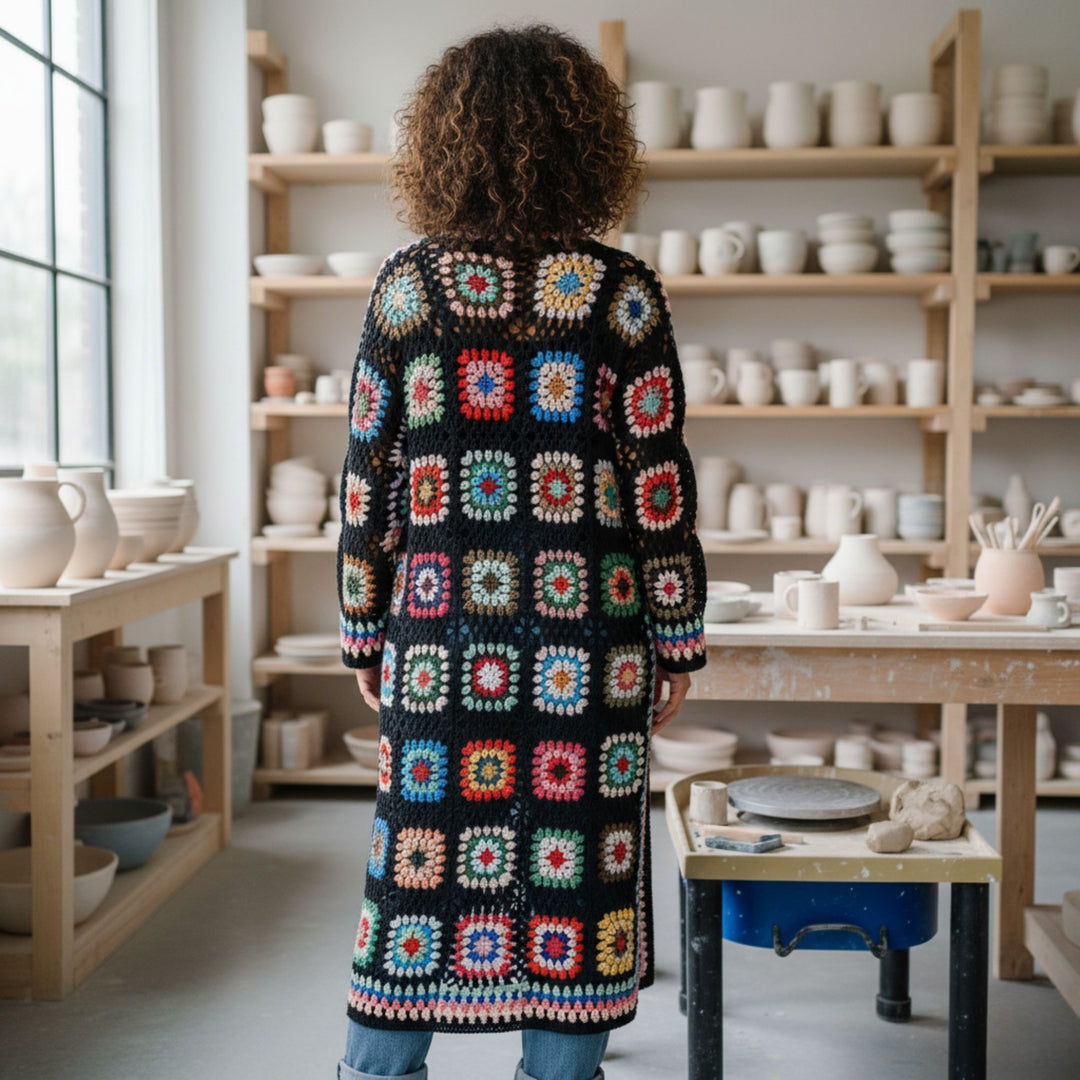 Limited Edition: Woodstock Dreams Crochet Cardigan Patch Detail- Black