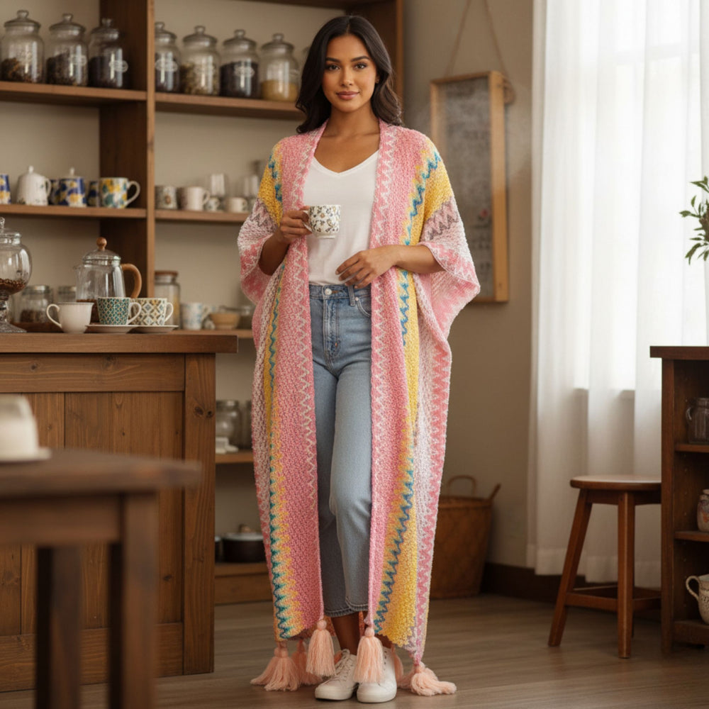 Darn Good Yarn: Limited Edition: Woodstock Dreams Wanderlust Weave Maxi Kimono Duster, Clothing and Accessories