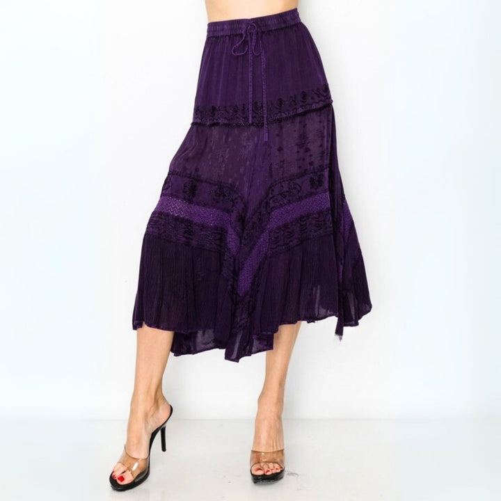 Darn Good Yarn: Limited Edition: Woodstock Dreams Boho Maxi Skirt with Embroidery, Clothing and Accessories