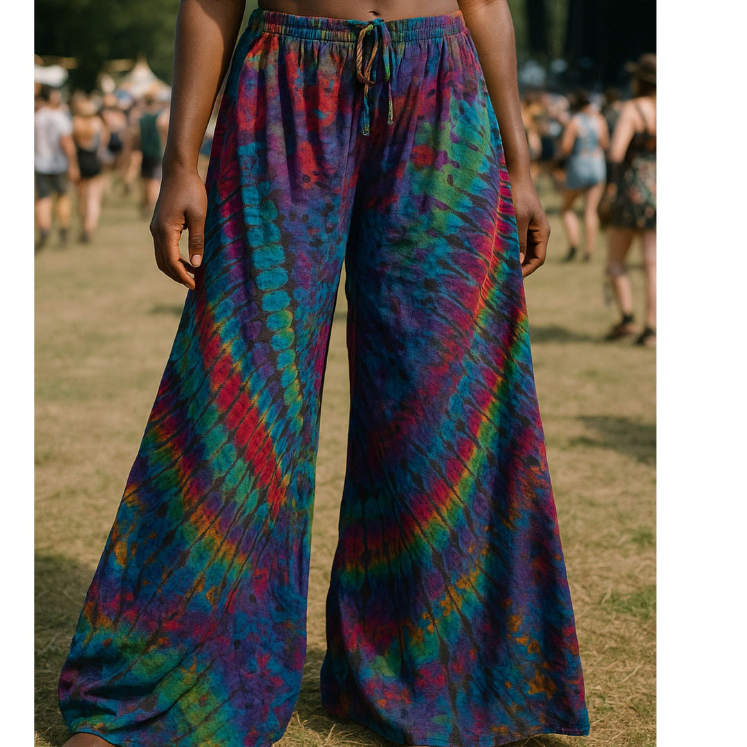 Limited Edition: Woodstock Dreams Collection Plus Size Rayon Tie-Dye Flare Wide-Leg Pants