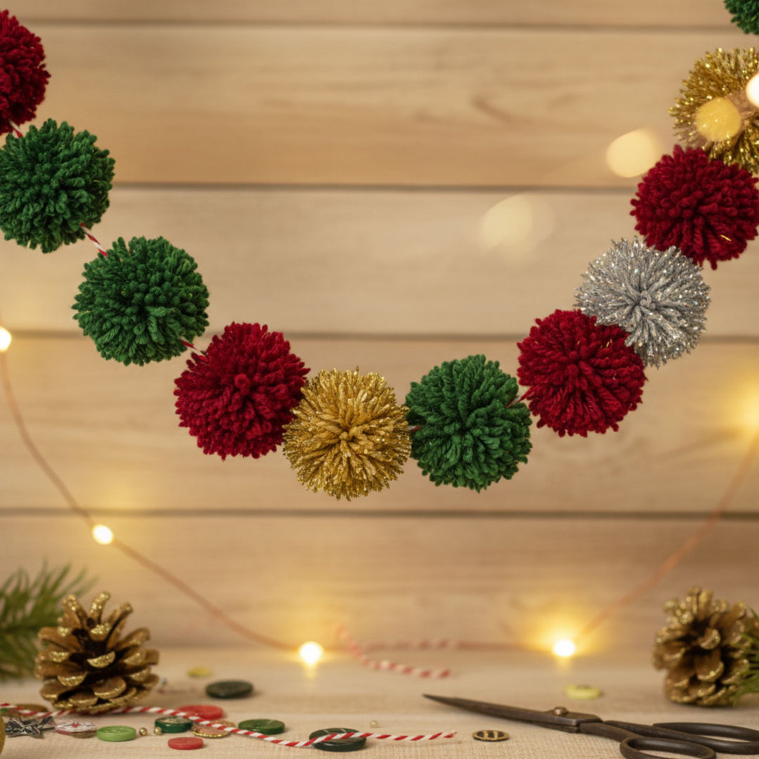 Darn Good Yarn: No-Knit Pom Pom Garland – Easy DIY Holiday Garland Craft (Beginner Friendly) | Darn Good Yarn, 