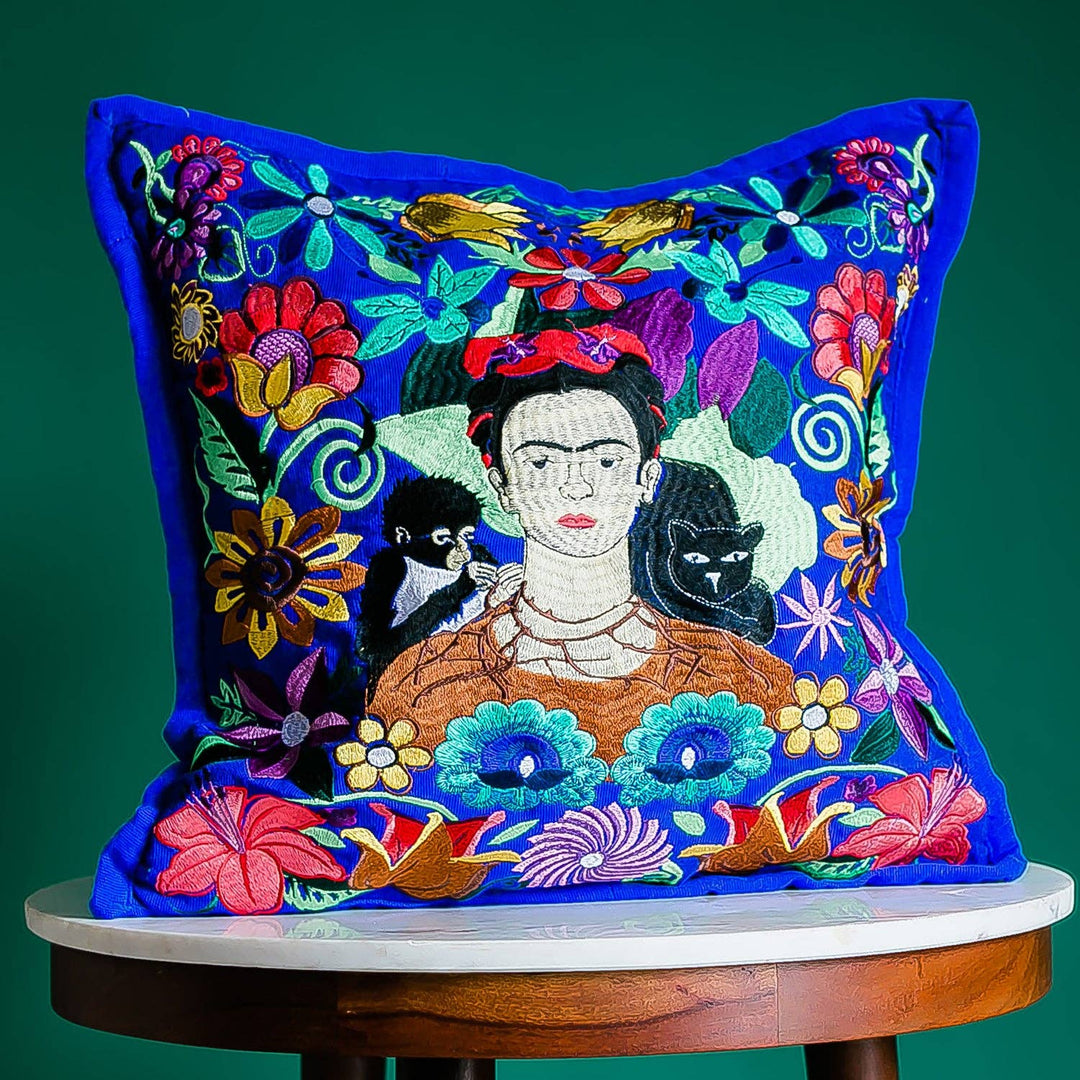 Frida Kahlo Embroidered Pillowcase – Fair Trade Dia de los Muertos Decor