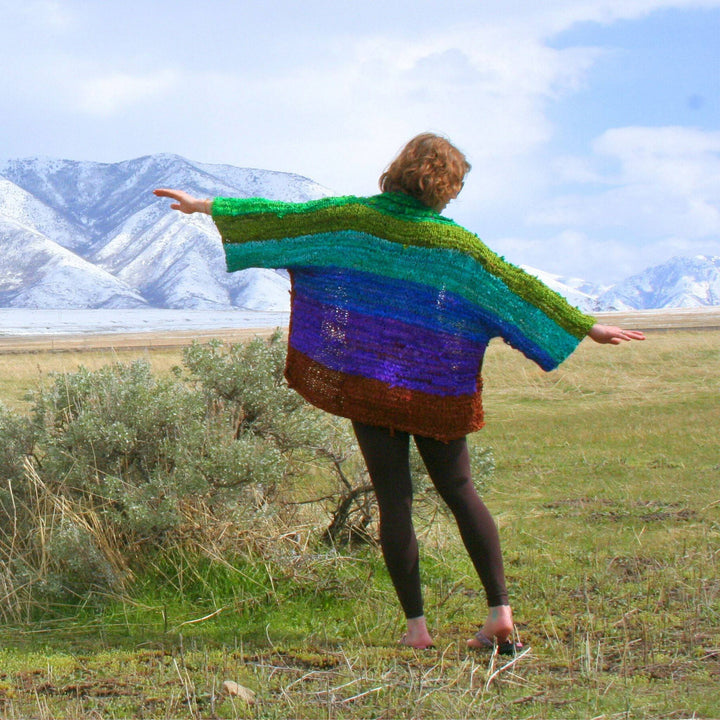 Chi Rainbow Ribbon Kimono Jacket  Knit Pattern - Darn Good Yarn