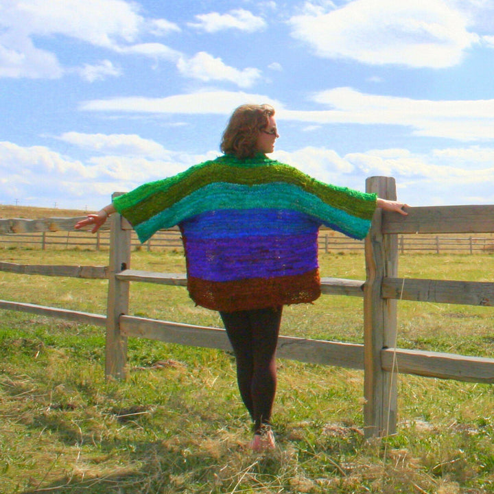 Chi Rainbow Ribbon Kimono Jacket  Knit Pattern - Darn Good Yarn