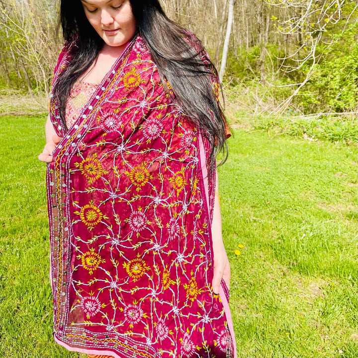 Chiffon Phulkari Scarf - Darn Good Yarn