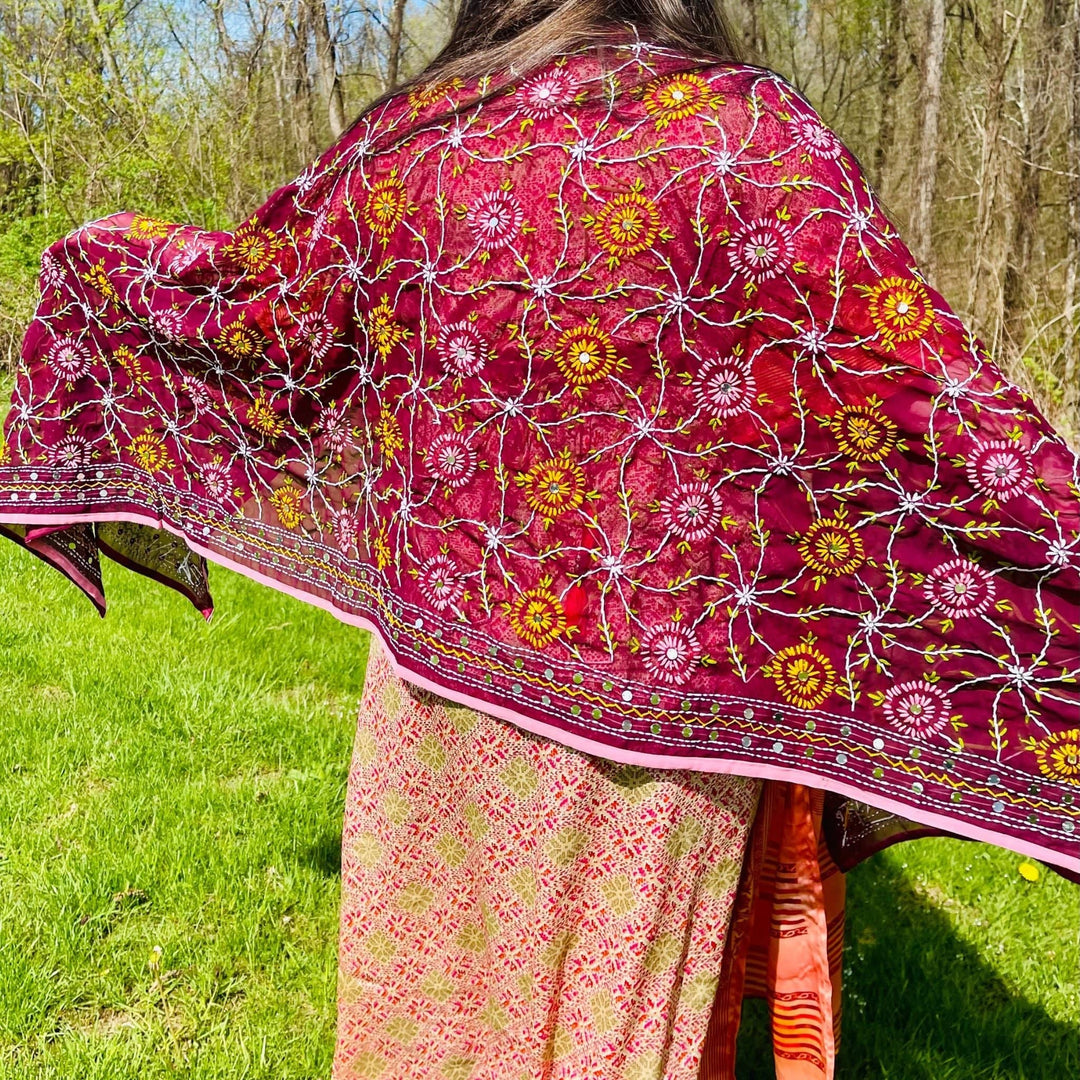 Chiffon Phulkari Scarf - Darn Good Yarn