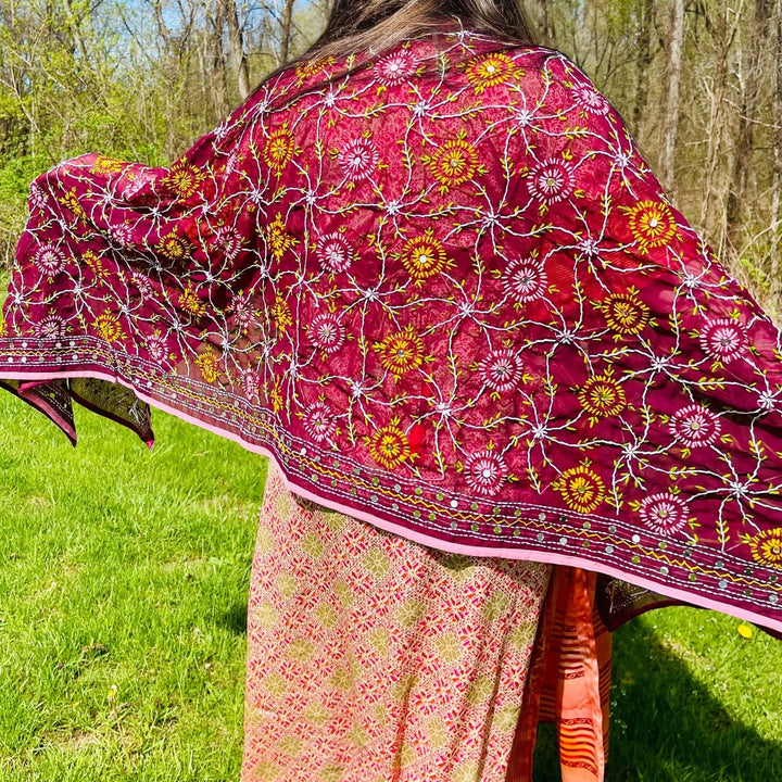 Chiffon Phulkari Scarf - Darn Good Yarn