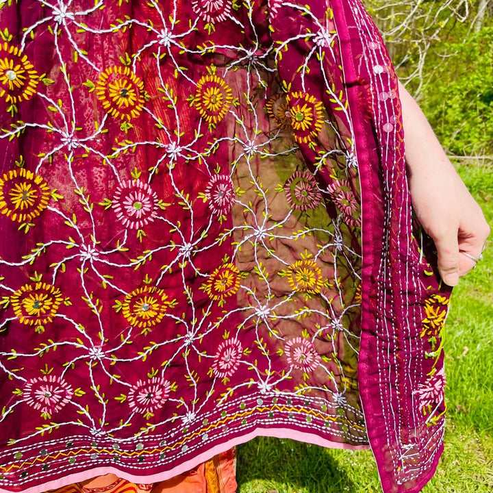 Chiffon Phulkari Scarf - Darn Good Yarn