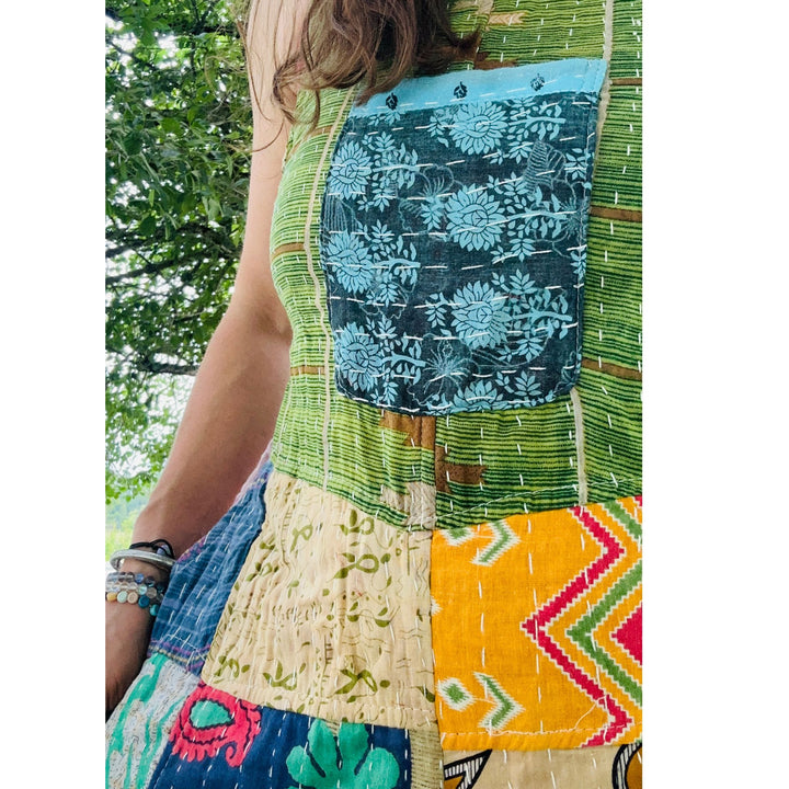Darn Good Yarn: Limited Edition: Woodstock Dreams Collection Kantha Cotton Overall with Pockets, Clothing and Accessories