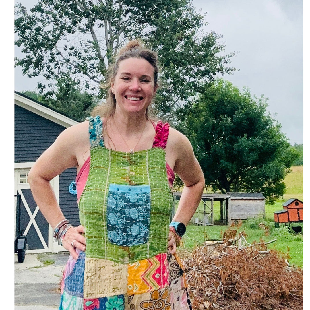 Darn Good Yarn: Limited Edition: Woodstock Dreams Collection Kantha Cotton Overall with Pockets, Clothing and Accessories