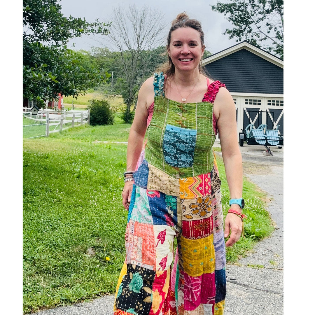 Darn Good Yarn: Limited Edition: Woodstock Dreams Collection Kantha Cotton Overall with Pockets, Clothing and Accessories