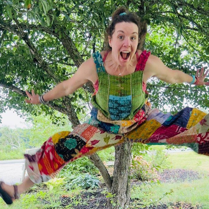 Darn Good Yarn: Limited Edition: Woodstock Dreams Collection Kantha Cotton Overall with Pockets, Clothing and Accessories