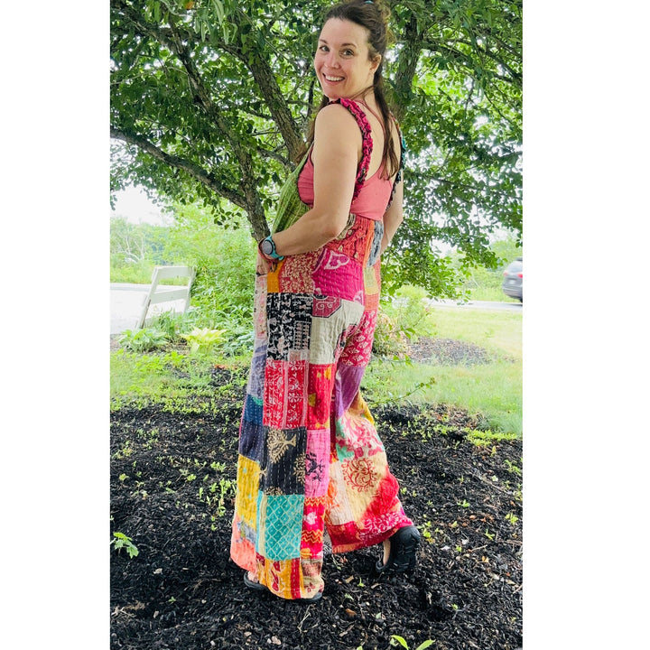 Darn Good Yarn: Limited Edition: Woodstock Dreams Collection Kantha Cotton Overall with Pockets, Clothing and Accessories