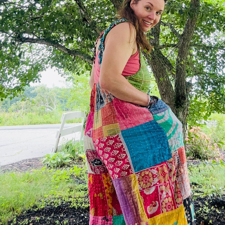 Darn Good Yarn: Limited Edition: Woodstock Dreams Collection Kantha Cotton Overall with Pockets, Clothing and Accessories
