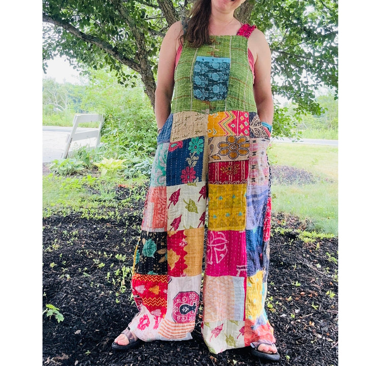 Darn Good Yarn: Limited Edition: Woodstock Dreams Collection Kantha Cotton Overall with Pockets, Clothing and Accessories