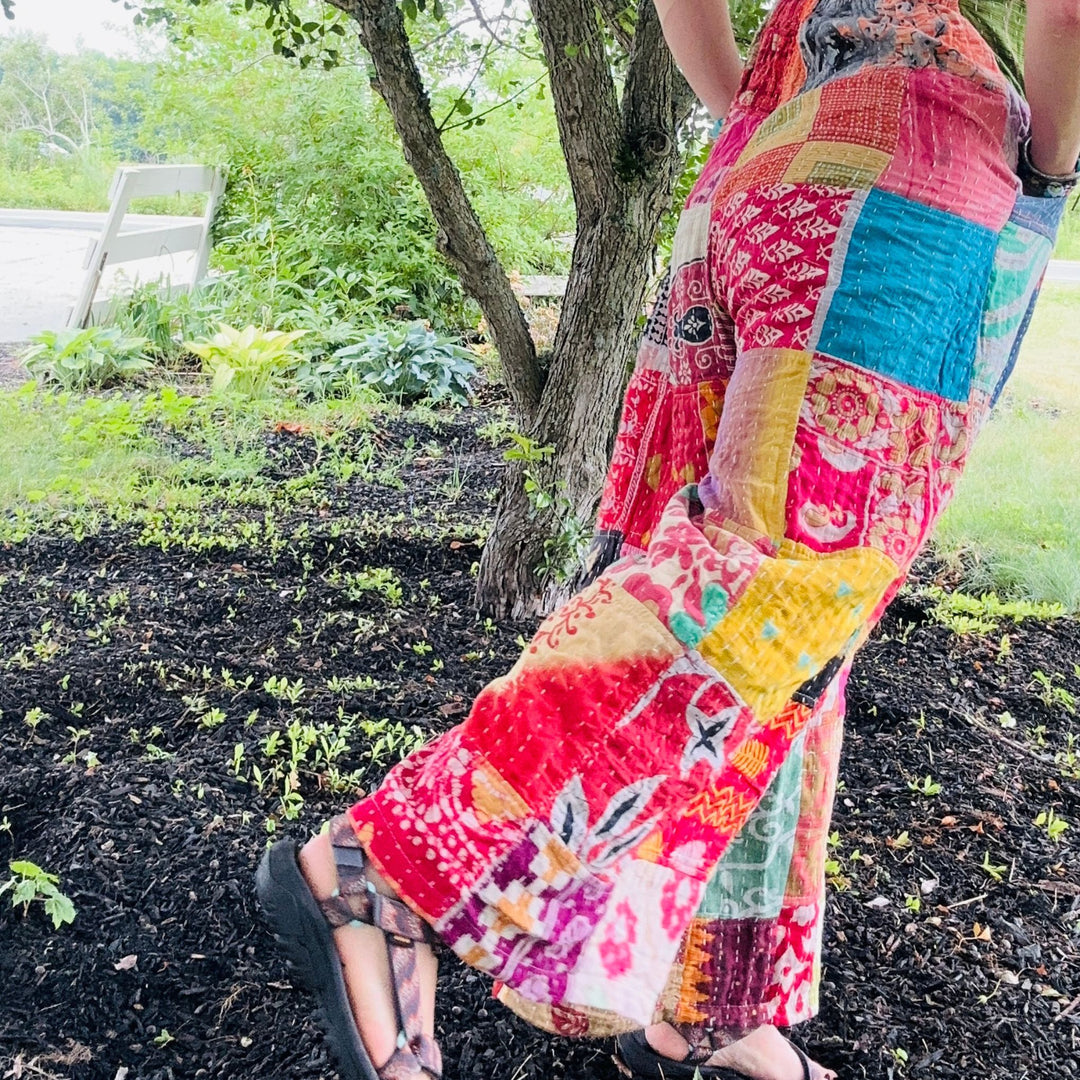 Darn Good Yarn: Limited Edition: Woodstock Dreams Collection Kantha Cotton Overall with Pockets, Clothing and Accessories