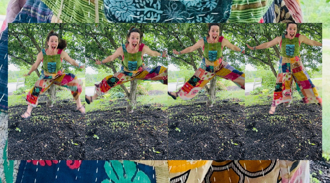 Darn Good Yarn: Limited Edition: Woodstock Dreams Collection Kantha Cotton Overall with Pockets, Clothing and Accessories