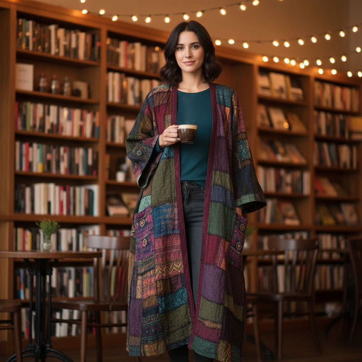 Darn Good Yarn: Limited Edition: Woodstock Dreams Handcrafted Patchwork Long Duster, Clothing and Accessories