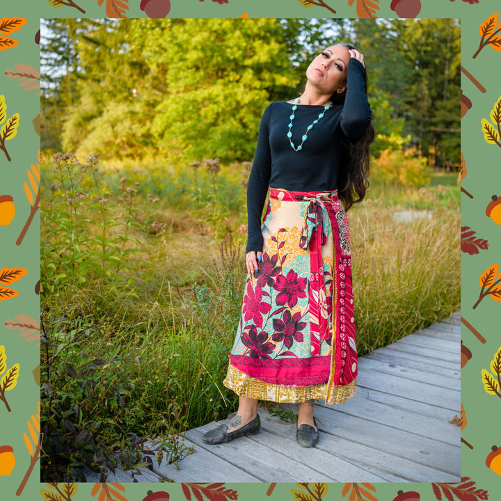 Darn Good Yarn: Special Edition Skirt: Harvest Hues The Original Sari Wrap Skirt, Clothing and Accessories