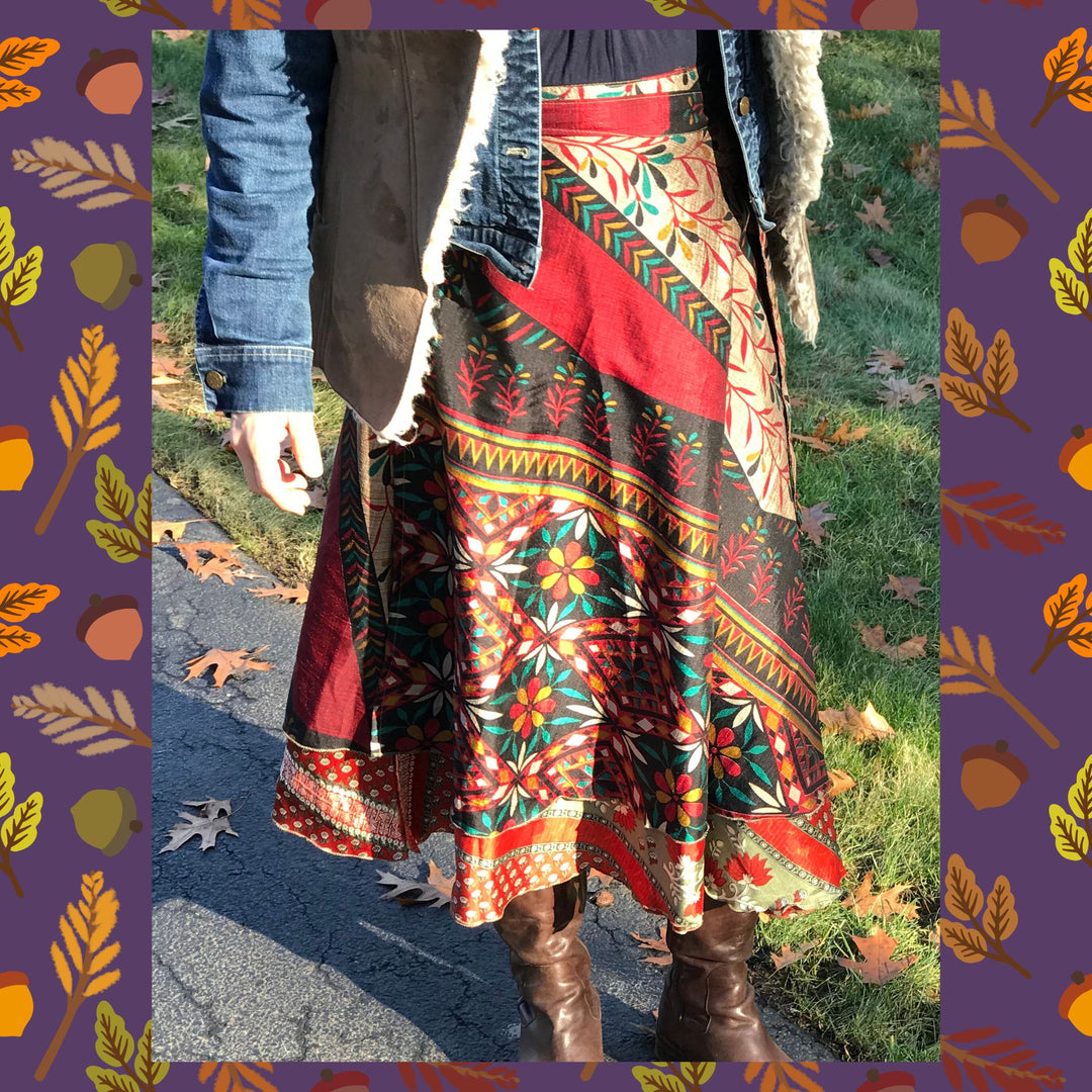 Darn Good Yarn: Special Edition Skirt: Harvest Hues The Original Sari Wrap Skirt, Clothing and Accessories