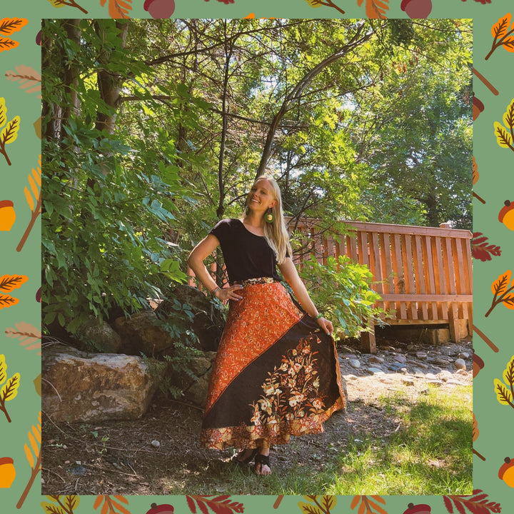 Darn Good Yarn: Special Edition Skirt: Harvest Hues The Original Sari Wrap Skirt, Clothing and Accessories